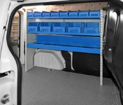 Right-side shelving with bins on two shelves and a tray for the Dacia Dokker
