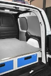 Right side with long drawers, wooden floor panel and sheet-metal panelling in the Citan