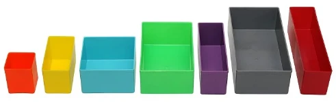 Seven different models of mix&match mini bins with a height of 63 mm