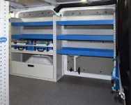 Shelves, tool transport and plastic cases on the left of the Custom