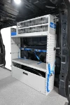 Shelving with compartment, wooden shelf and pull-out transparent drawers in the Custom