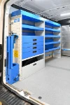 Shelving with drawers, shelves, vice holder and compartments for the Ford Transit