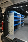 Shelving with shelves with dividers and securing straps for the Vivaro