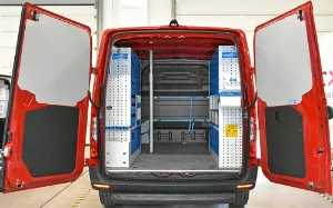 Racking for a window and door fitter on a Sprinter Racking for a window and door fitter on a Sprinter