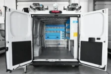 The Citroen Jumper with racking inside and ladder slides on the roof