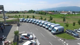 The outside of the new HQ, with the fleet of Syncro System demo vans