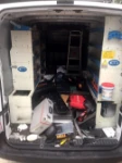 The racking inside the damaged van