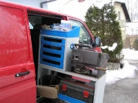 The Transporter’s sideways-opening slide with burner and gas cylinder