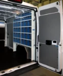 Transparent drawers in a van upfit for a solar heating technical assistance service