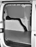 Wooden floor and sheet-metal panelling in a Ford Transit Connect